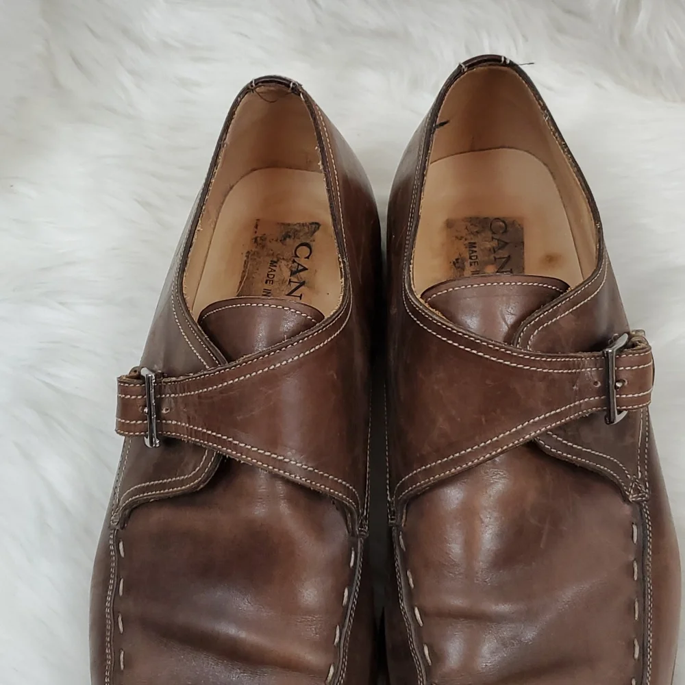 Canali Brown Leather Oxford Buckle Shoes 45.5 11.5  Made Italy Designer Dress